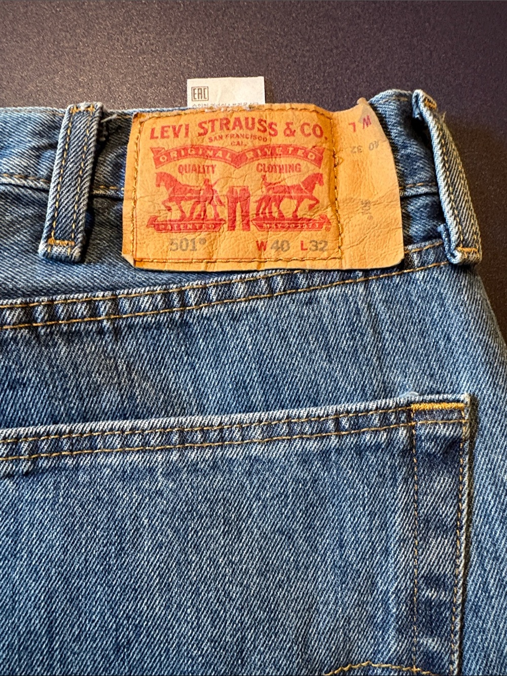 Levi's Men's Light Blue Straight Leg Jeans with Leather Patch